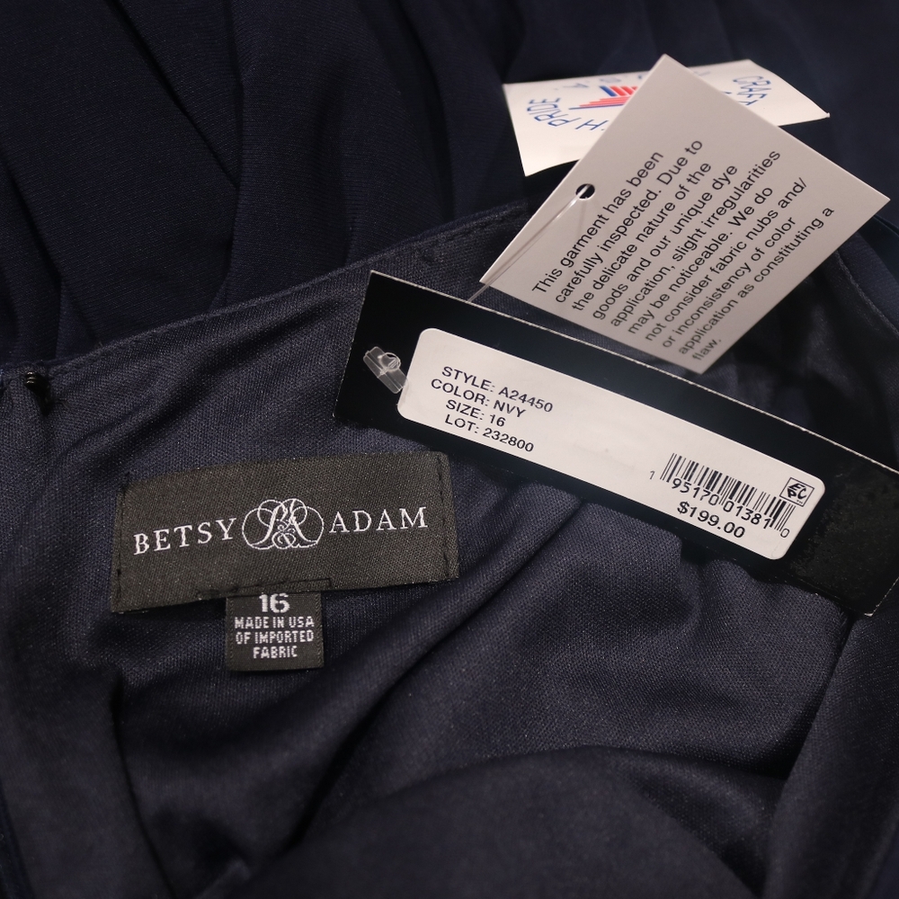 Betsy & Adam Ruffled Side-Slit Gown - Navy Blue - Picture 7 of 8
